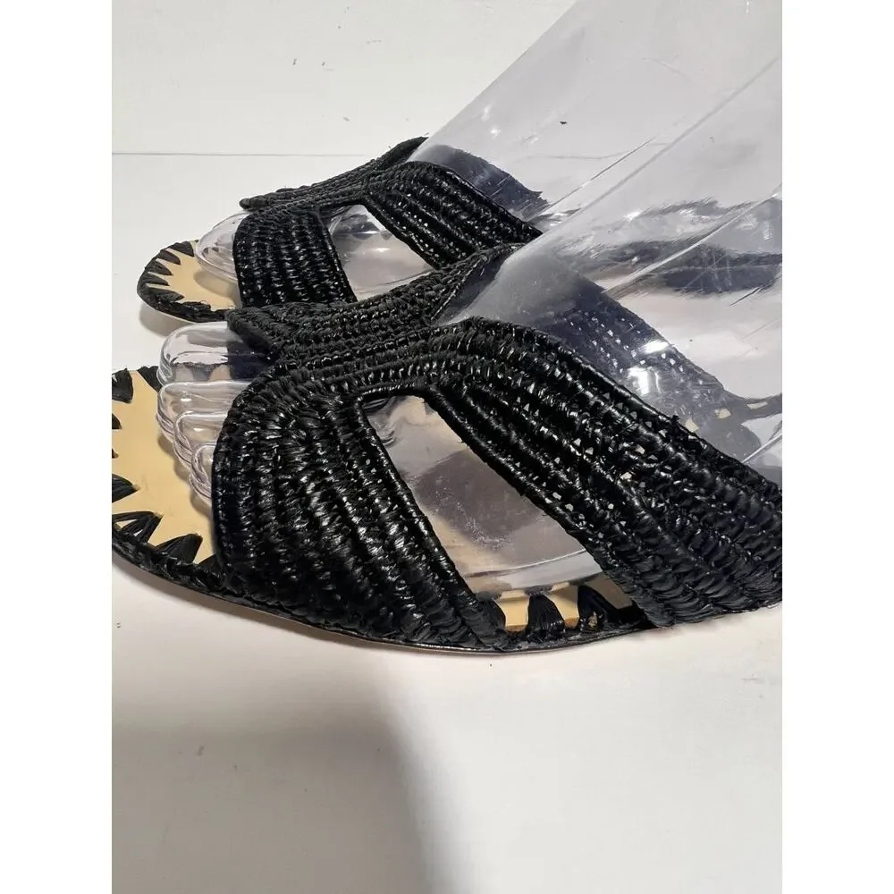 Emma Hope EUC Black Raffia H Sandal Slip On Slide Size 37 EU 7 US